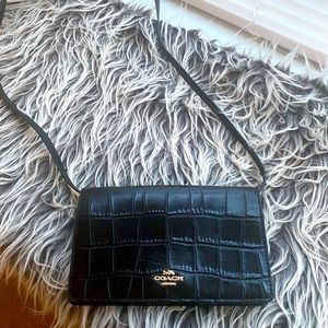 Authentic Coach black croc crossbody mint